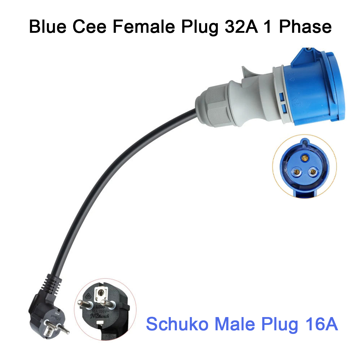 Ev Charger Adapter - NTOブルーCEEメス電源プラグ3穴ソケットからシュコ2ピンアダプタータイプ2 EV充電器へ