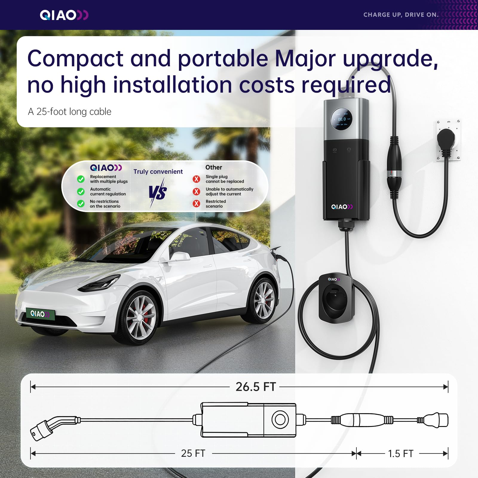 QIAO レベル2 EV充電器 SAE J1772 40A  - Ev Charger Adapter のレビューと価格